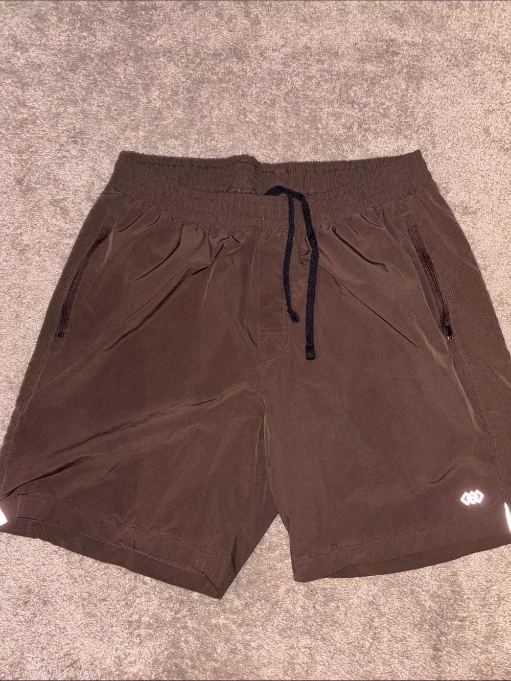 Men's Brown Athletic Drawstring Shorts with Zipper Pockets